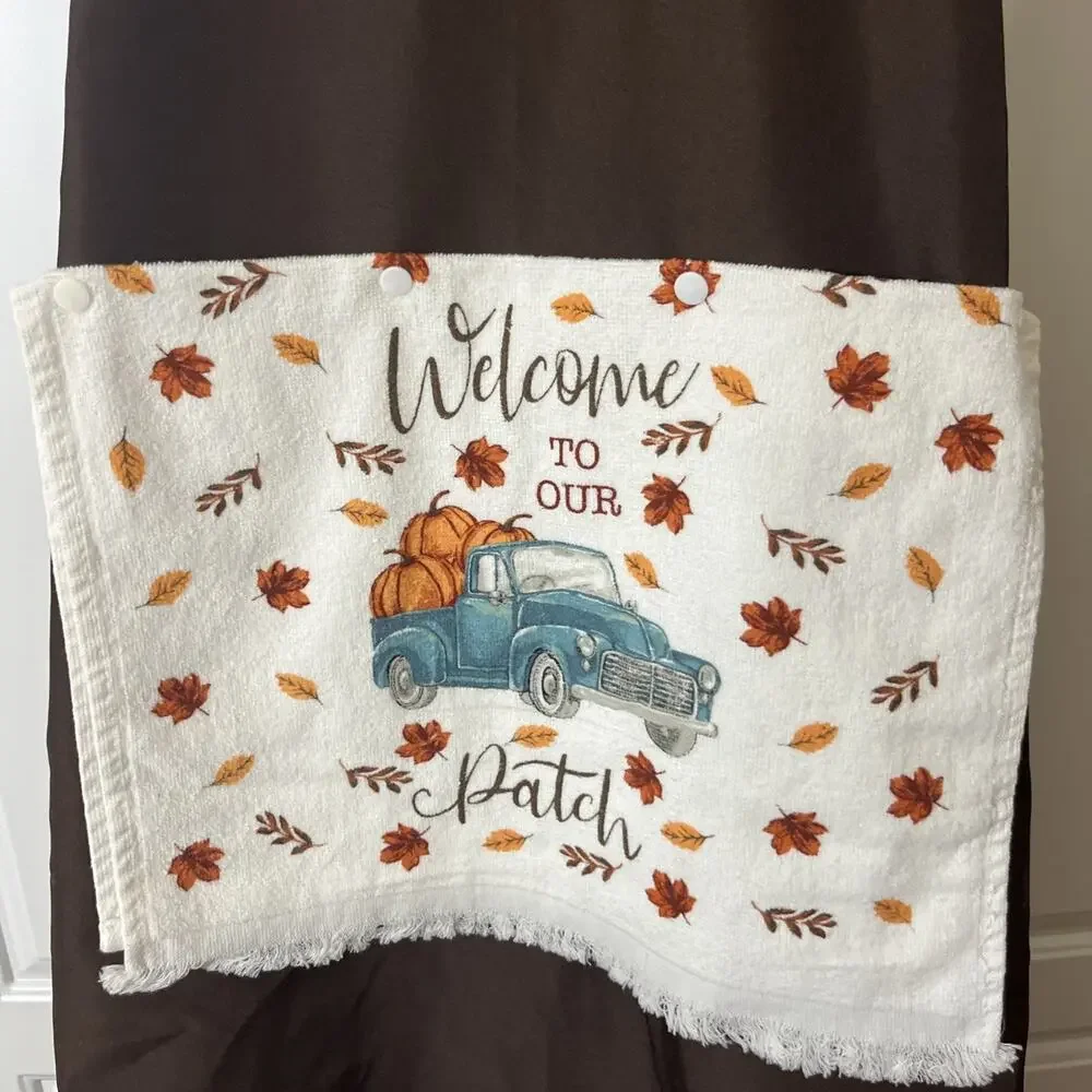 Custom Made Kitchen Apron With Embroidery & Removable Towel Washable Happy Fall